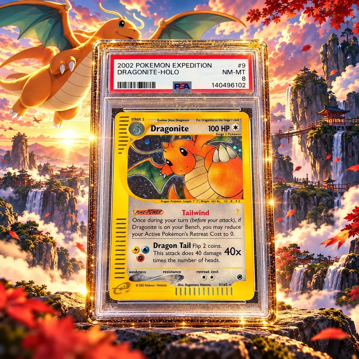 Dragonite Holo, Expedition (2002), PSA 8